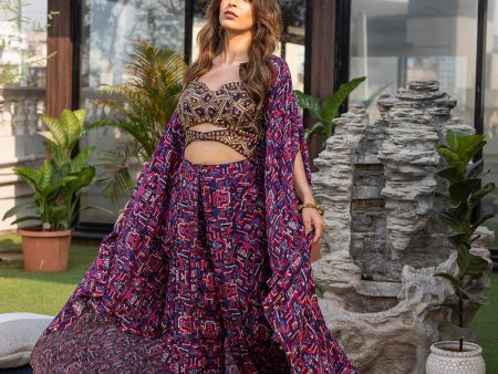 Blue Embroidered Choli, Dhoti and Cape Online now