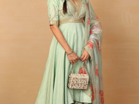 Zara Mint Green High Low Anarkali For Cheap