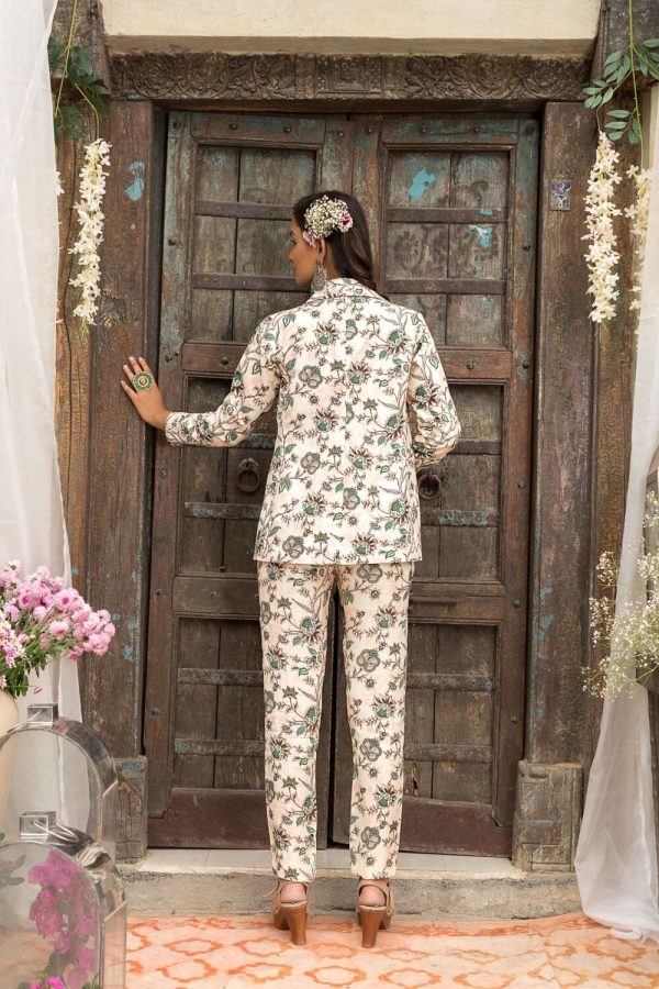 Off White Printed Pant Suit Hot on Sale