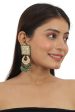 WHITE JADTAR STONE EARRINGS WITH GREEN MOTI WORK AND SEA GREEN BEADS Online now