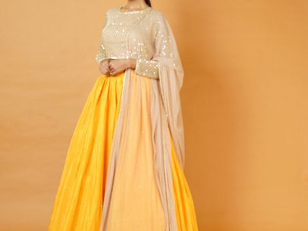 Gold Blouse And Dupatta With Fire Yellow Lehenga Supply