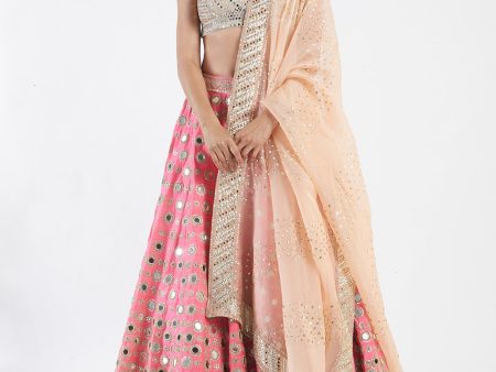 Candy Pink and Light Green and Peach Lehenga Set Supply