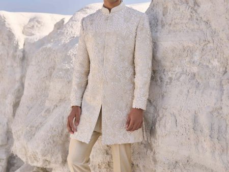 Off-White Three Dimensional Floral Sherwani Set Hot on Sale