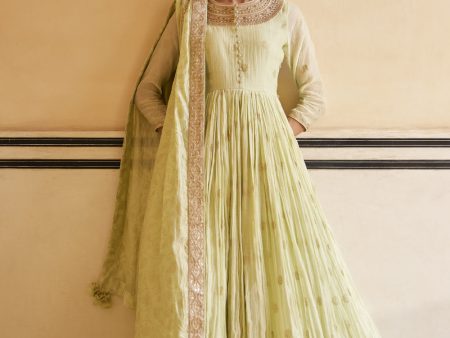 Mint Anarkali Paired With Dupatta & Churidar on Sale