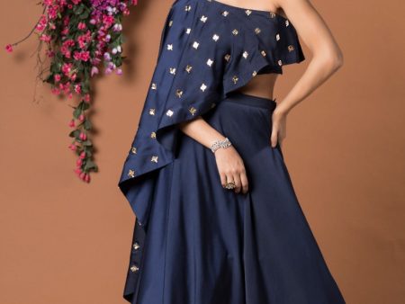 NAVY BLUE CAPE TOP AND LEHENGA SET Online Hot Sale