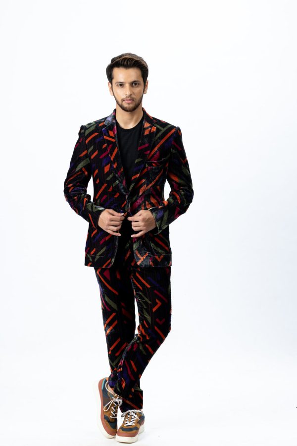 Multi Colour Velvet Blazer and Pants Online Hot Sale