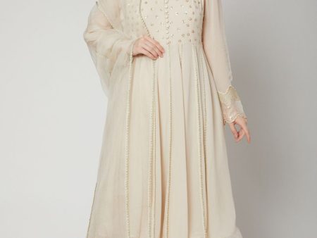 Cream Embroidered Anarkali Set For Cheap