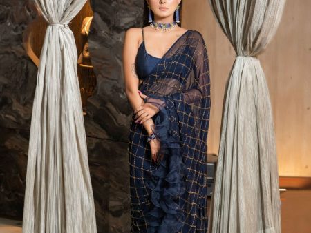 Navy Blue Drape Saree on Sale