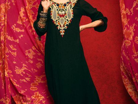 Black Dori Work Embroidered Kurta on Sale