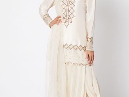 Beige Embroidered Short Kurta Set Hot on Sale