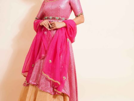 4 Piece Hand Embroidered Anarkali With Dupatta, Belt And Skirt Supply