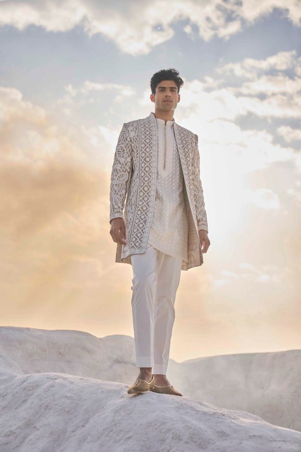 Nude Cream  Open Sherwani Set Cheap