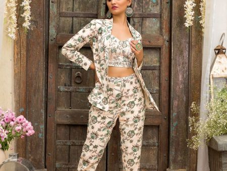 Off White Printed Pant Suit Hot on Sale