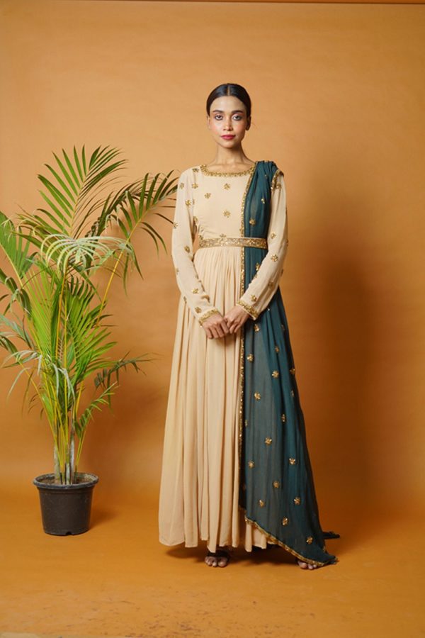 Beige Anarkali Suit And Waistbelt Online Hot Sale