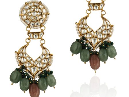 WHITE JADTAR STONE EARRINGS WITH SEA GREEN AND PASTEL PINK BEADS Online Sale