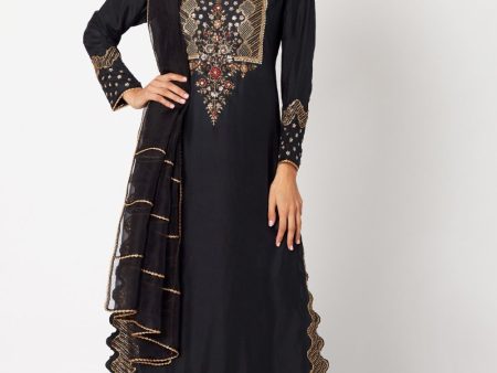 Black Embroidered Long Kurta Set Sale