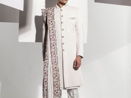 PLEATES SHERWANI WITH STOLL Hot on Sale