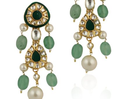 GREEN MEENAWORK EARRINGS WITH WHITE PEARL AND SEA GREEN BEADS Supply