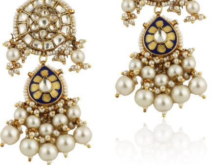 BLUE MEENAKARI EARRINGS WITH WHITE PEARL For Sale