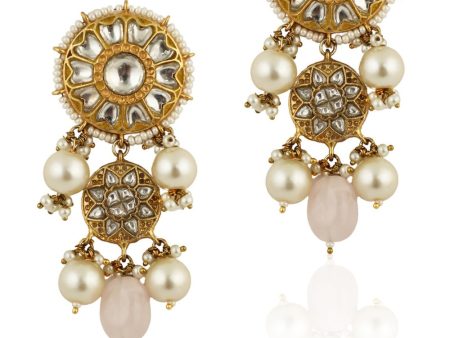 WHITE STONE EARRINGS WITH LIGHT PINK BEADS AND PEARL Online now