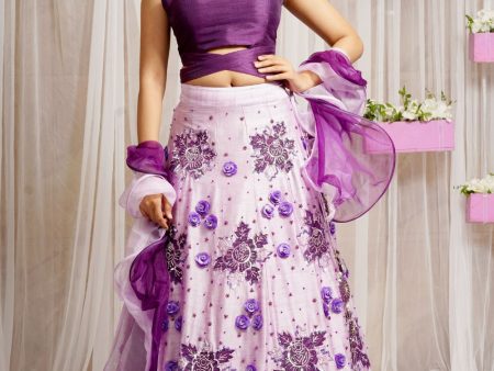 3 PIECE HAND EMBROIDERED LEHENGA SKIRT WITH BOUSE AND RUFFLED DUPATTA Online now