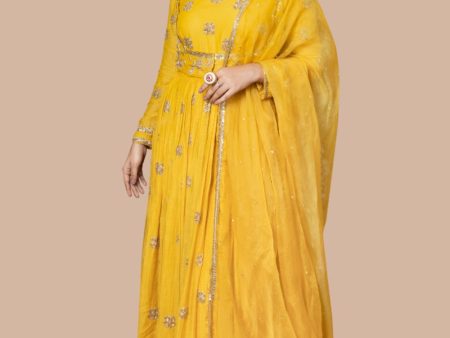 Anarkali Set With Short Jacket And Dupatta on Sale