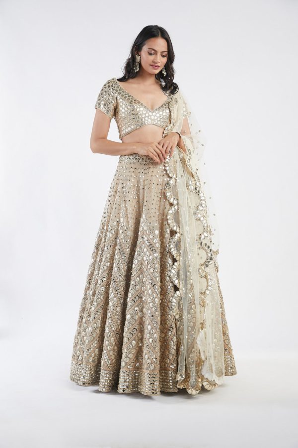 Beige And Golden Embelished  Lehenga Set Hot on Sale