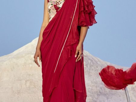 Ruffle Sleeves Sari Online Hot Sale