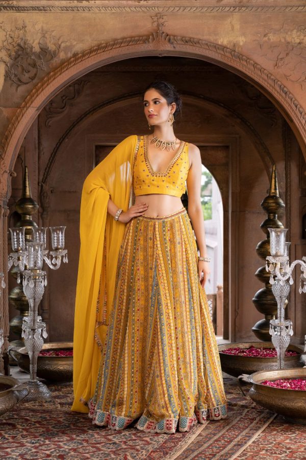 Yellow Printed Lehenga Set Fashion