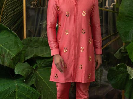 Carrot Coral Moth Embroidered Kurta Set Supply