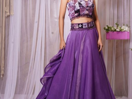 4 PIECE HANDEMBROIDERED BLOUSE WITHLEHENGA SKIRT ,belt AND RUFFLED DUPATTA Fashion