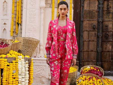 Hot Pink Printed Pant Suit Hot on Sale