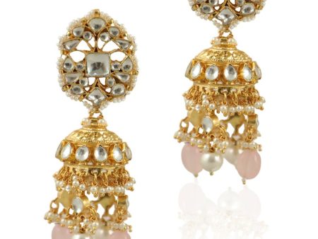 WHITE JHUMKI WITH LIGHT BEADS Online now