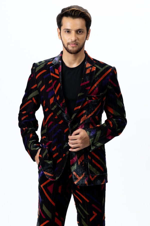 Multi Colour Velvet Blazer and Pants Online Hot Sale