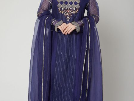 Cobalt Blue Sequins Embroidered Kurta Set Cheap