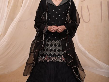 Black Embroidered Kurta Lehenga Set For Cheap