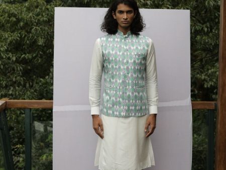 White Kurta with Straight Pants and Printed Bandi Online Sale