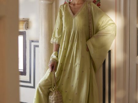 Mint Anarkali Paired With Pants & Dupatta on Sale