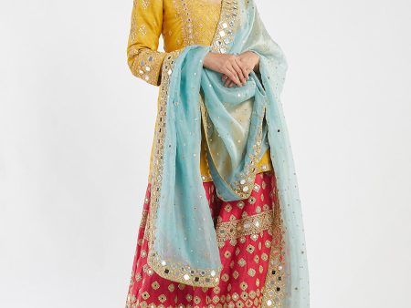 Yellow and Light Blue and Rani pink Sharara set Sale