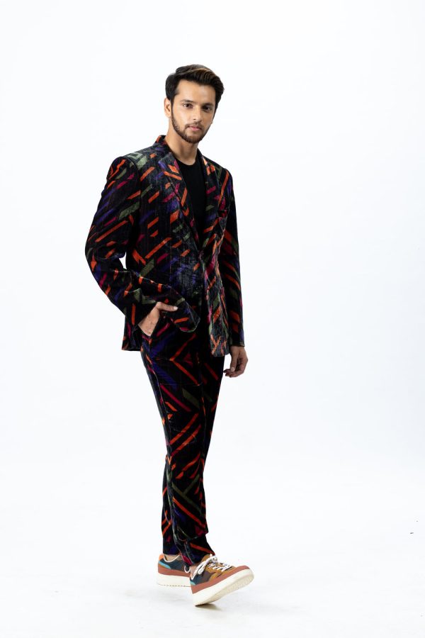 Multi Colour Velvet Blazer and Pants Online Hot Sale