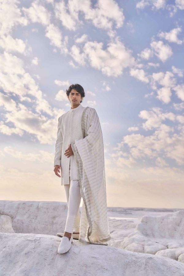 Off-White Kiran Dori Sherwani Set For Discount