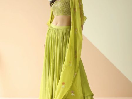 LIME GREEN HEAVY STEP BLOUSE SHARARA WITH BUTI ORGANZA JACKET Sale