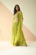 LIME GREEN HEAVY STEP BLOUSE SHARARA WITH BUTI ORGANZA JACKET Sale