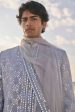 Metallic Grey Mirror Work Sherwani Set For Sale