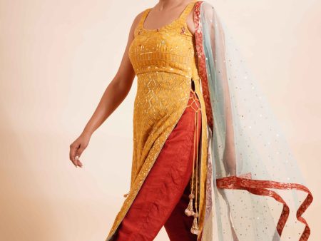 3 Piece Hand Embroidered Kurta With Dupatta And Pants For Cheap