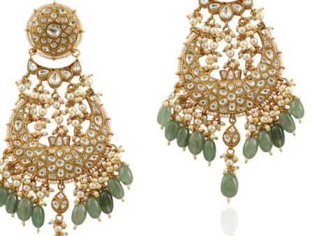 WHITE JADTAR STONE BIG EARRINGS WITH SEA GREEN BEADS For Discount