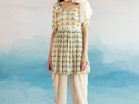 Floral Print Peplum Kurta Dhoti Set For Cheap