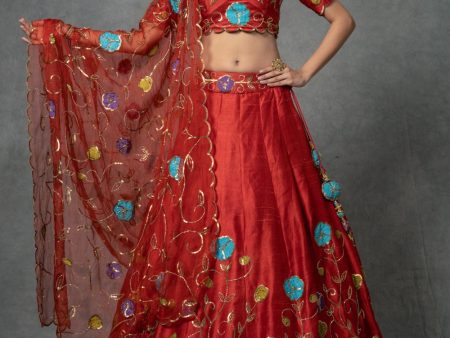 3 piece hand embroidered lehenga set Sale