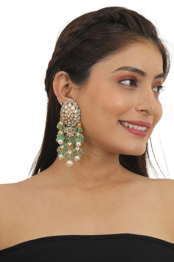 WHITE EARRINGS WITH WHITE PAERL AND SEA GREEN HANGINGS Online now