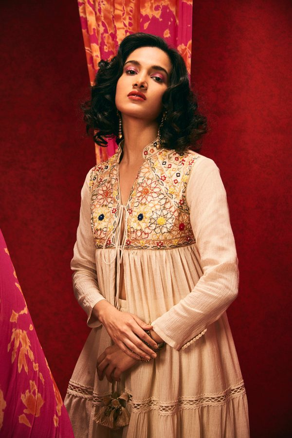 Beige Resham Embroidered Jacket Fashion